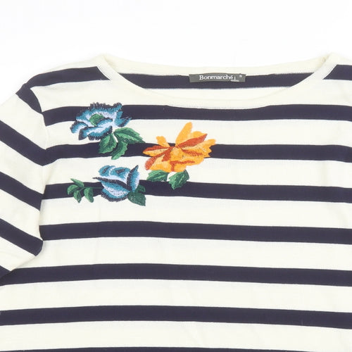 Bonmarché Womens Multicoloured Round Neck Striped Acrylic Pullover Jumper Size S   - Embroidered flowers