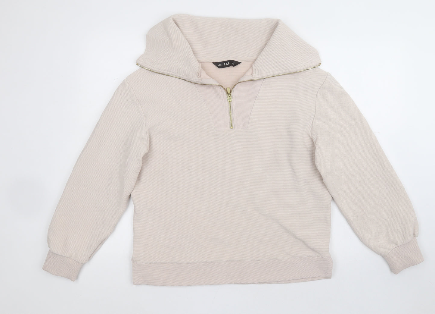 F&F Womens Beige  Cotton Pullover Sweatshirt Size 10  Zip - Gold zip