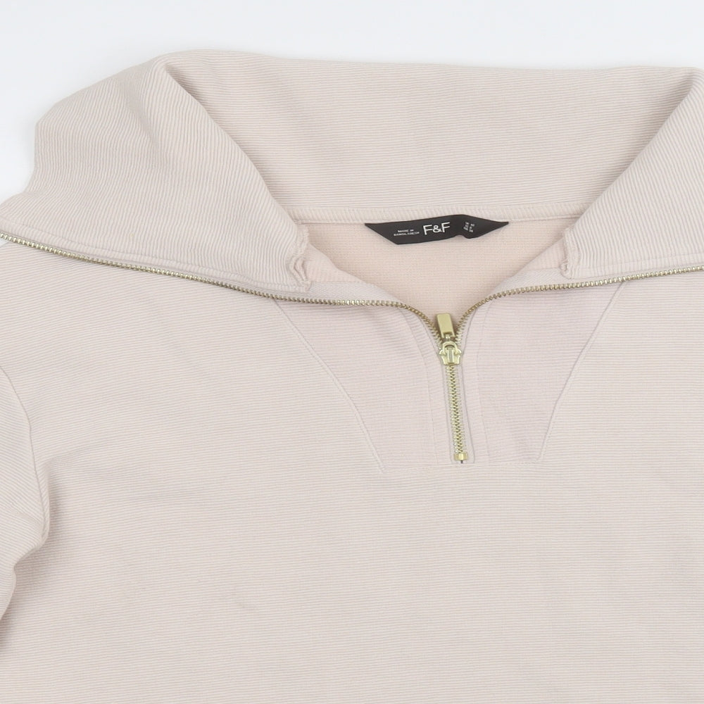 F&F Womens Beige  Cotton Pullover Sweatshirt Size 10  Zip - Gold zip