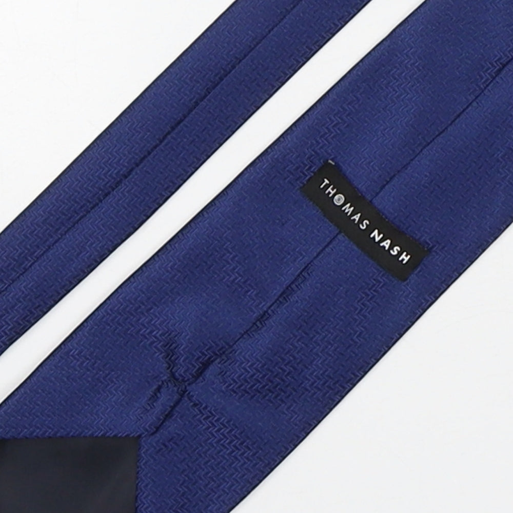 Thomas Nash Mens Blue Geometric Polyester Pointed Tie One Size