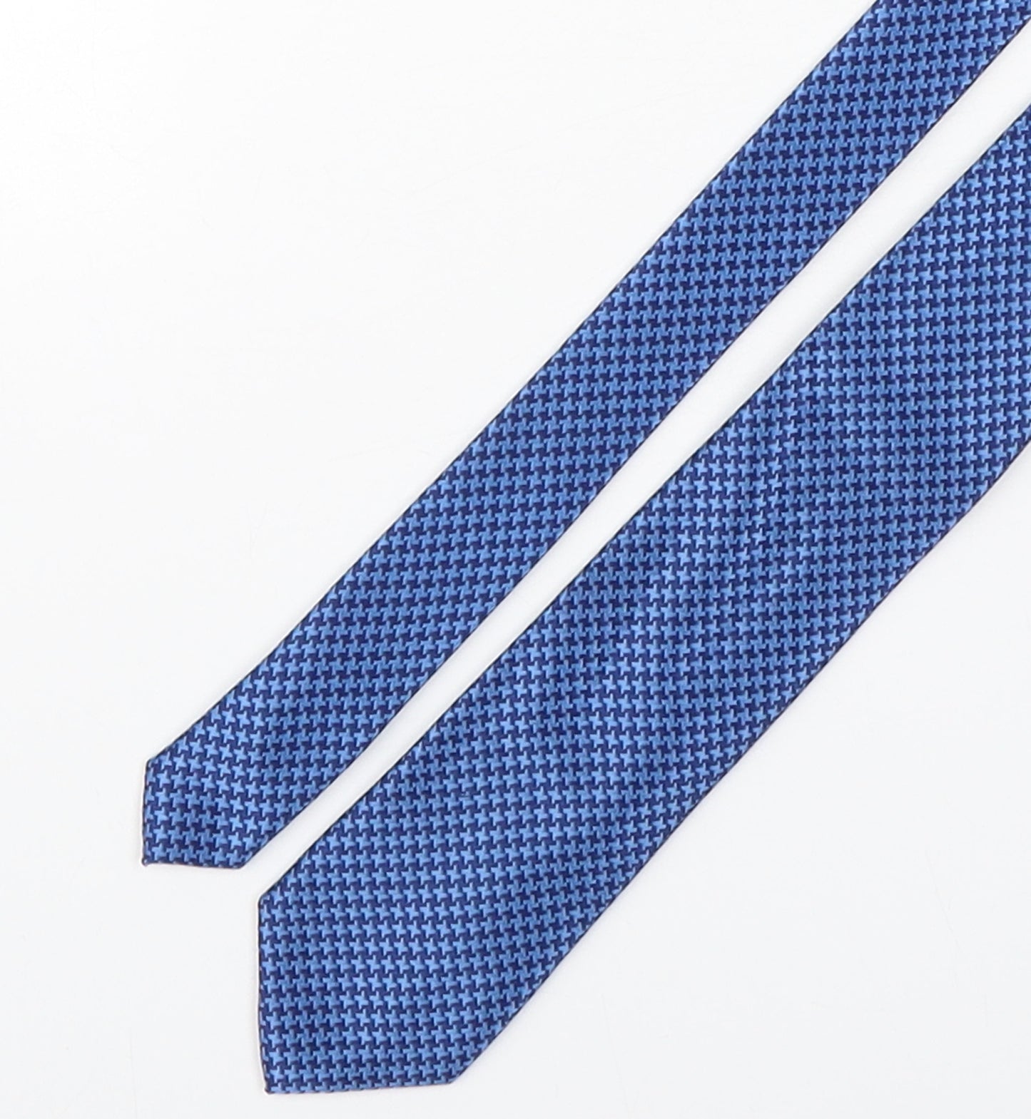 John Lewis  Mens Blue Houndstooth Silk Pointed Tie One Size