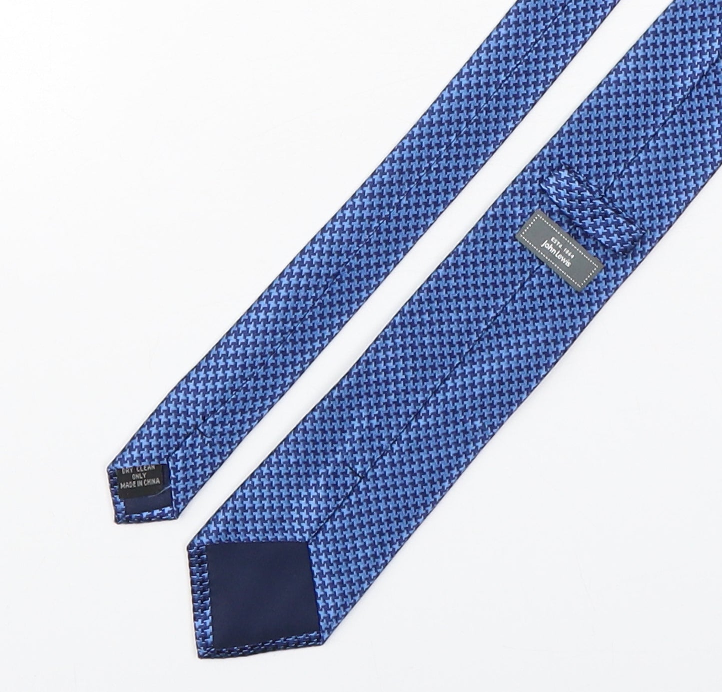 John Lewis  Mens Blue Houndstooth Silk Pointed Tie One Size