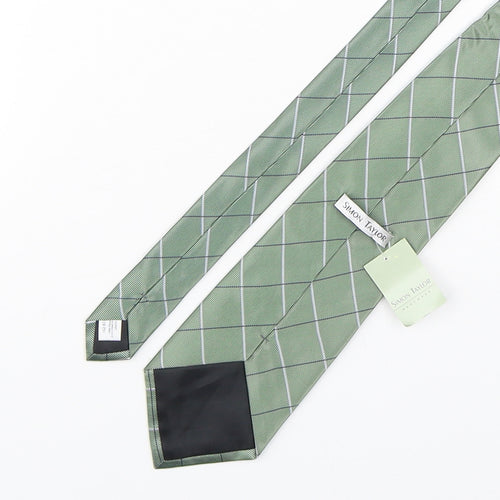 Simon Taylor  Mens Green Plaids & Checks Polyester Pointed Tie One Size