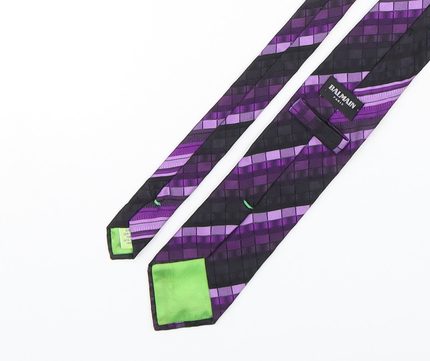 Balmain  Mens Multicoloured Plaids & Checks Silk Pointed Tie One Size