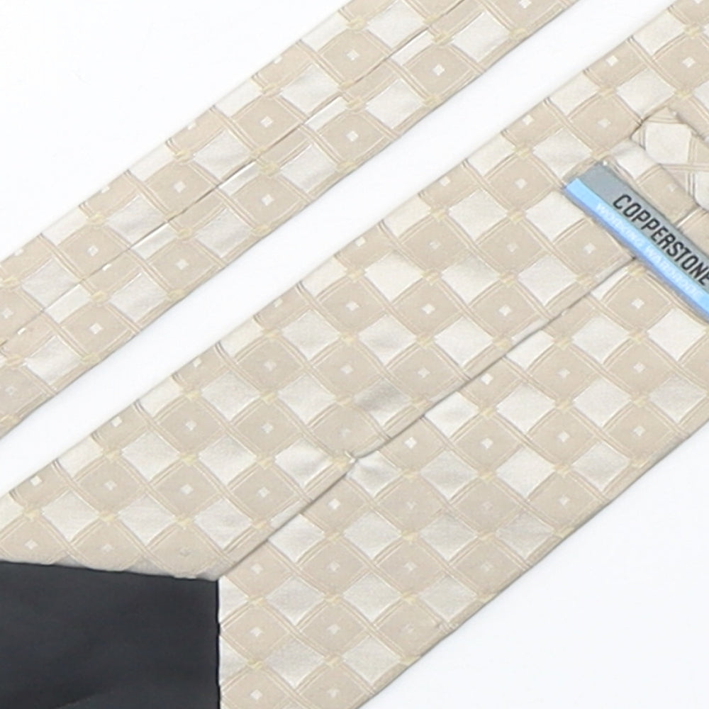 Copperstone Mens Beige Plaids & Checks Silk Pointed Tie One Size