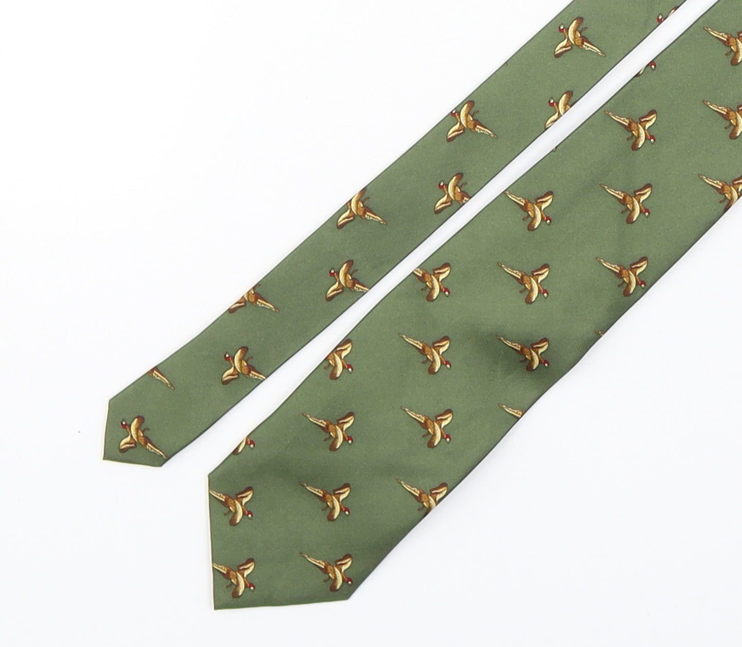 Soprano Mens Green Geometric Silk Pointed Tie One Size - Pheasant print