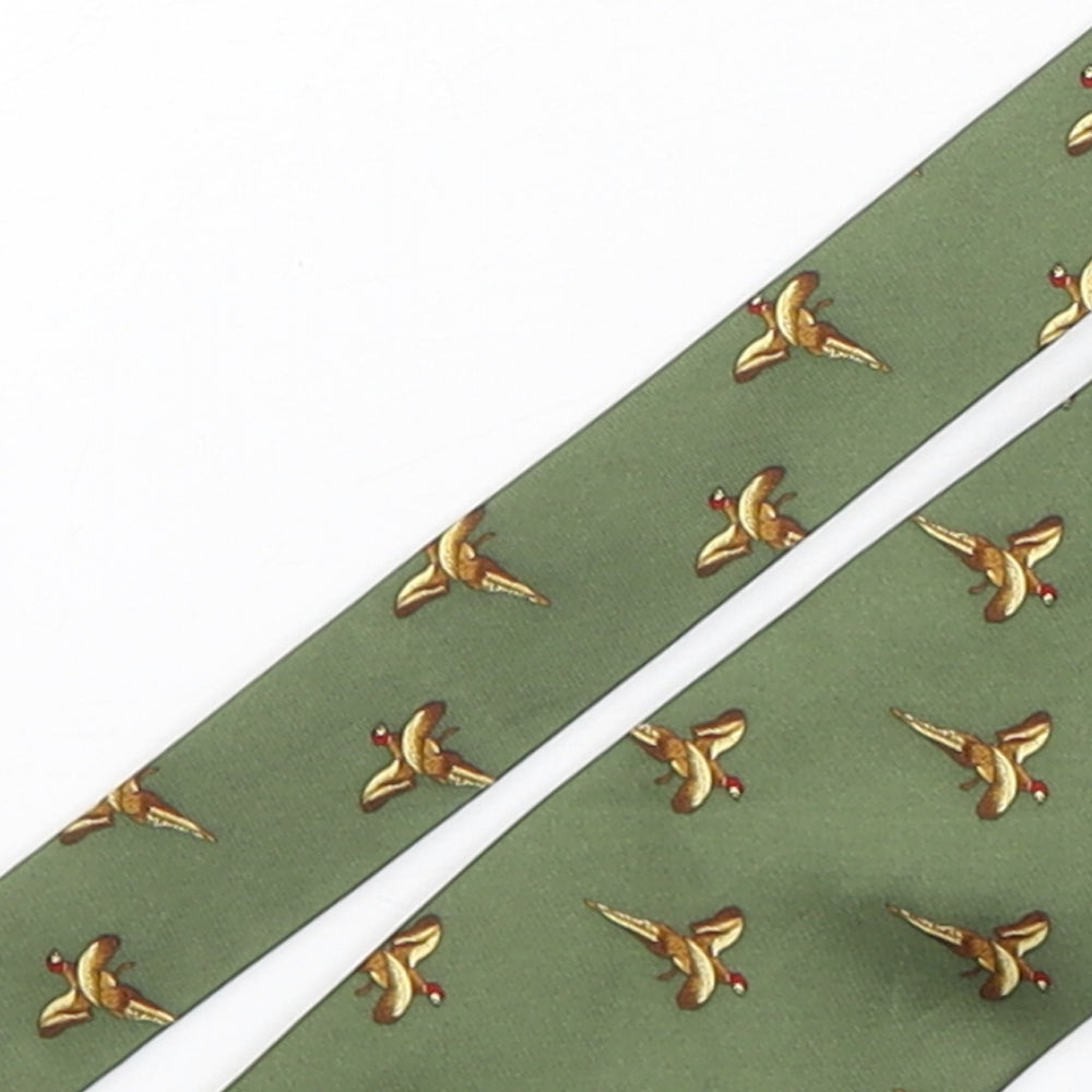 Soprano Mens Green Geometric Silk Pointed Tie One Size - Pheasant print
