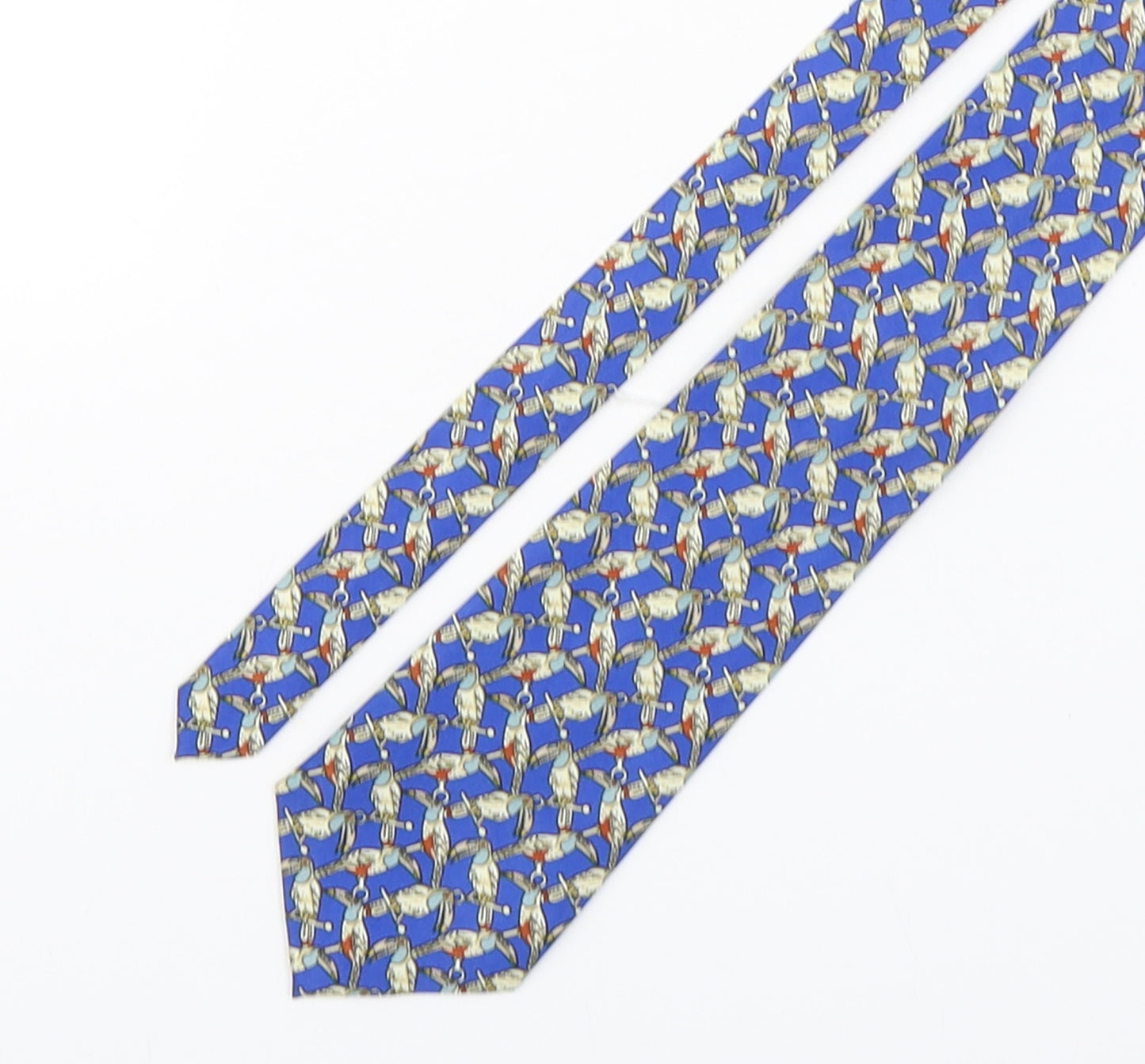 Valeria Boldi Mens Multicoloured Geometric Silk Pointed Tie One Size - bird print