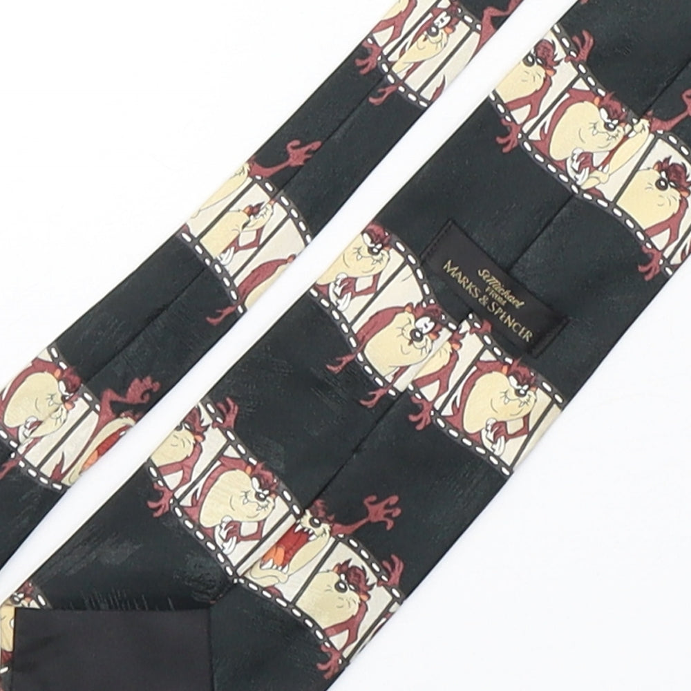 Marks and Spencer Mens Multicoloured Geometric Silk Pointed Tie One Size - Tasmanian Devil