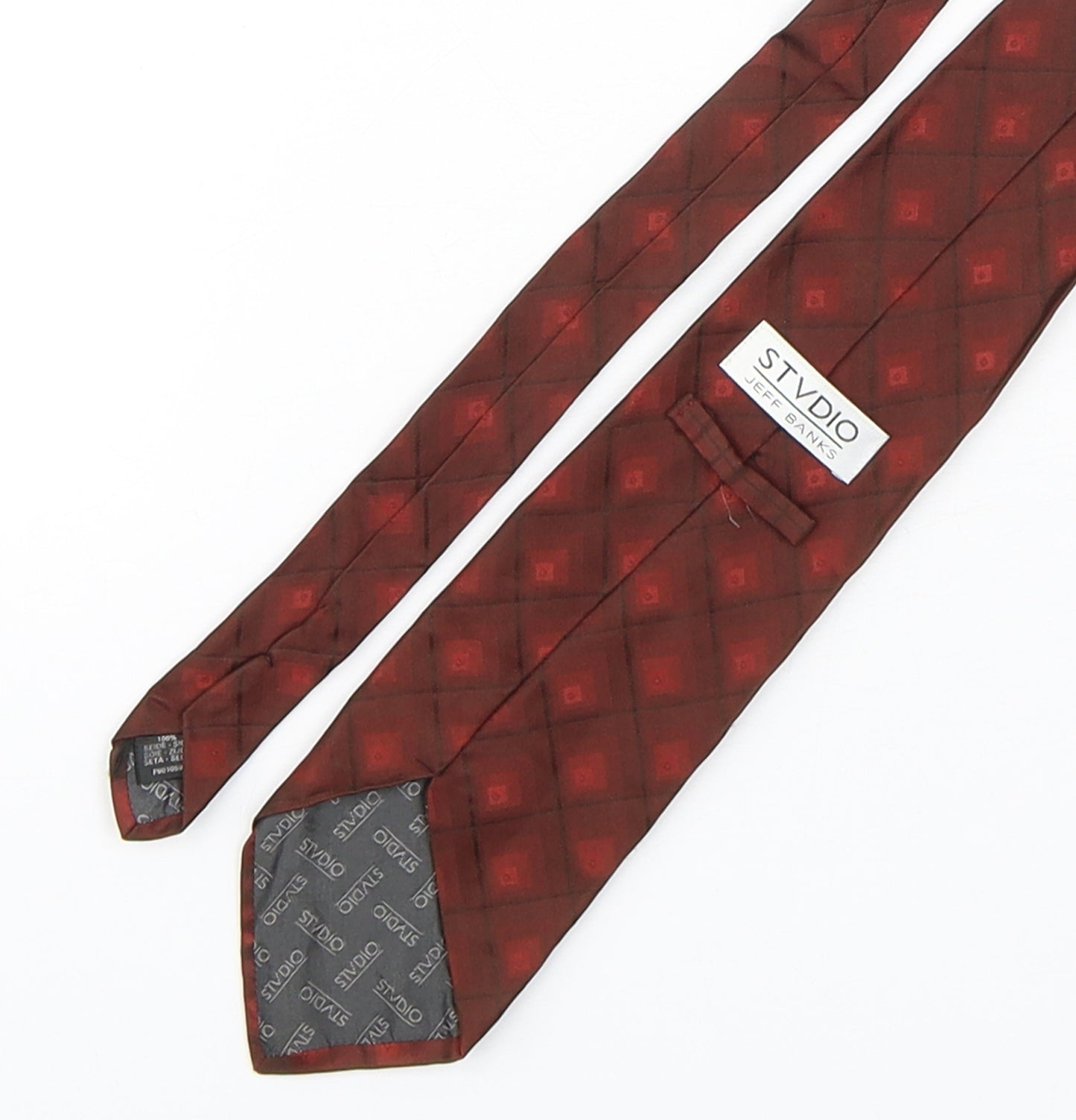 Jeff Banks  Mens Red Plaids & Checks Silk Pointed Tie One Size