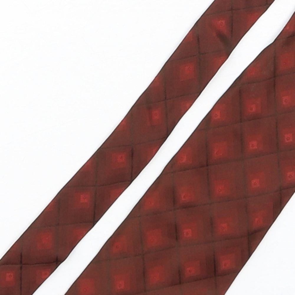 Jeff Banks  Mens Red Plaids & Checks Silk Pointed Tie One Size