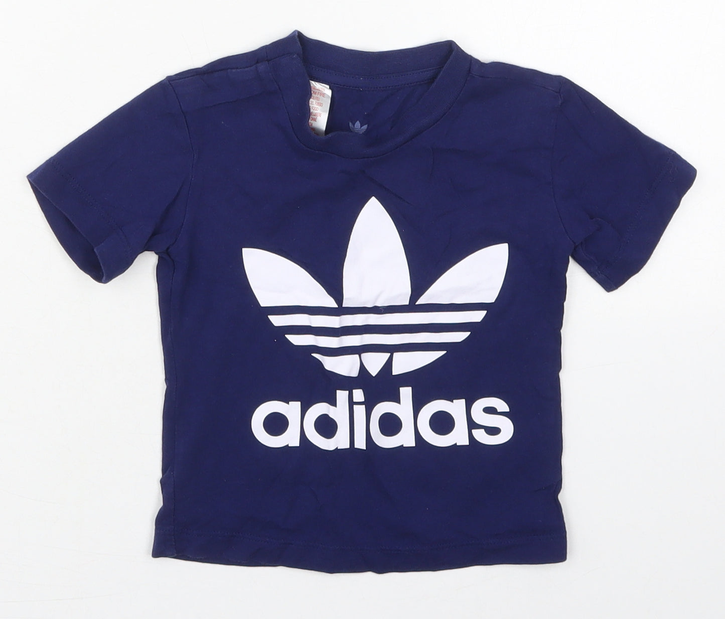 adidas Boys Blue  Cotton Basic T-Shirt Size 12-18 Months Crew Neck Pullover