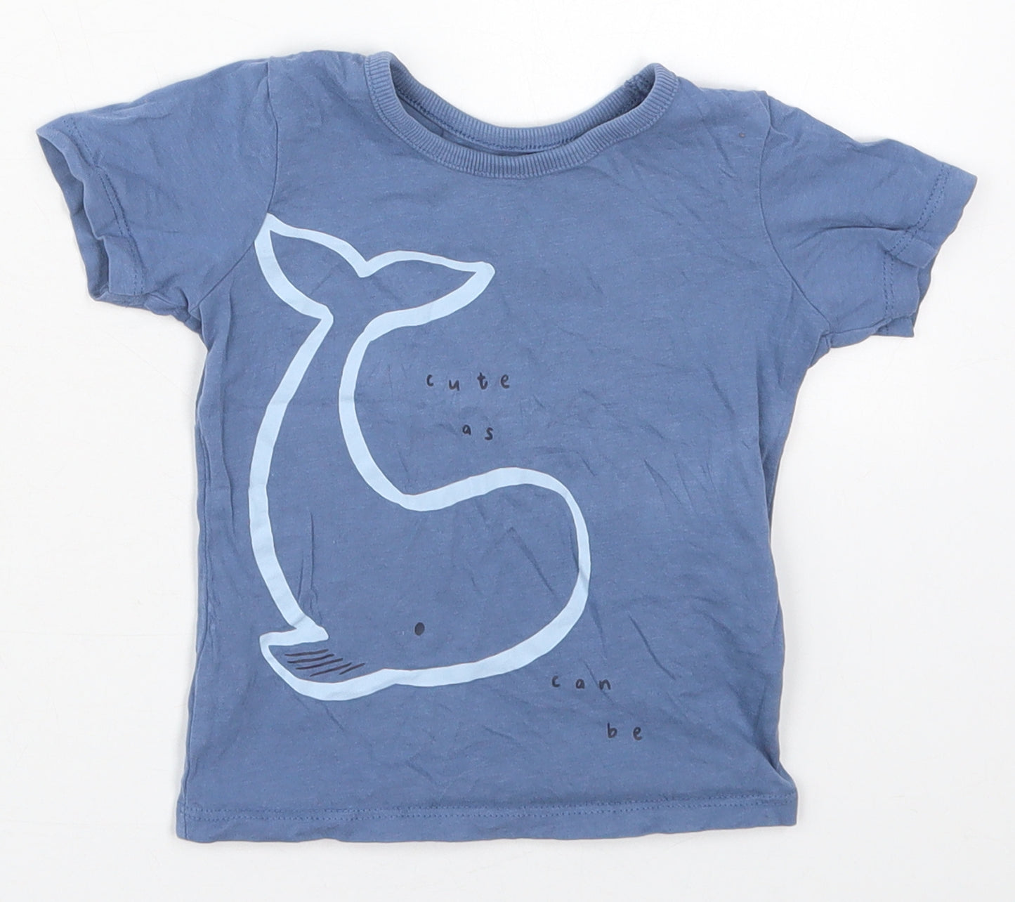 George Boys Blue  Cotton Basic T-Shirt Size 12-18 Months Crew Neck Pullover - Cute As Can Be Whale