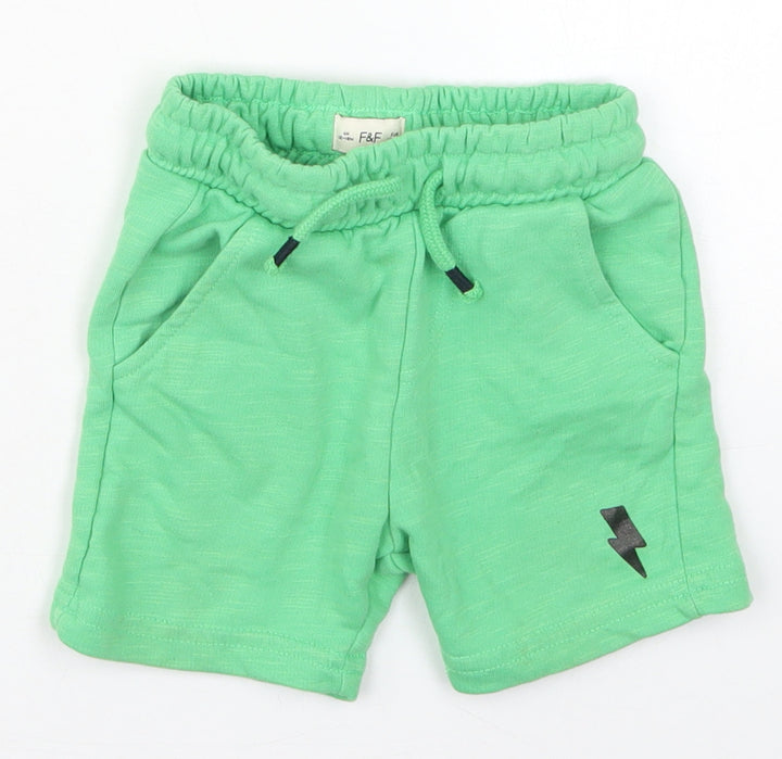 F&F Boys Green  Cotton Sweatpants Trousers Size 12-18 Months  Drawstring - Sweat Shorts