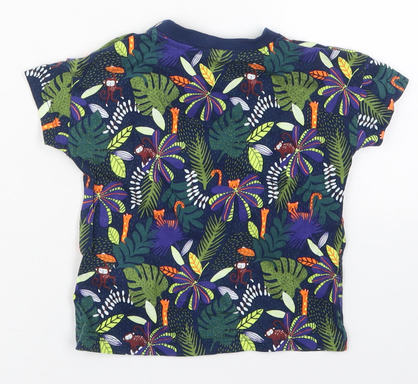 Fred & Flo Boys Blue  Cotton Basic T-Shirt Size 12-18 Months Crew Neck Pullover - Jungle Prints
