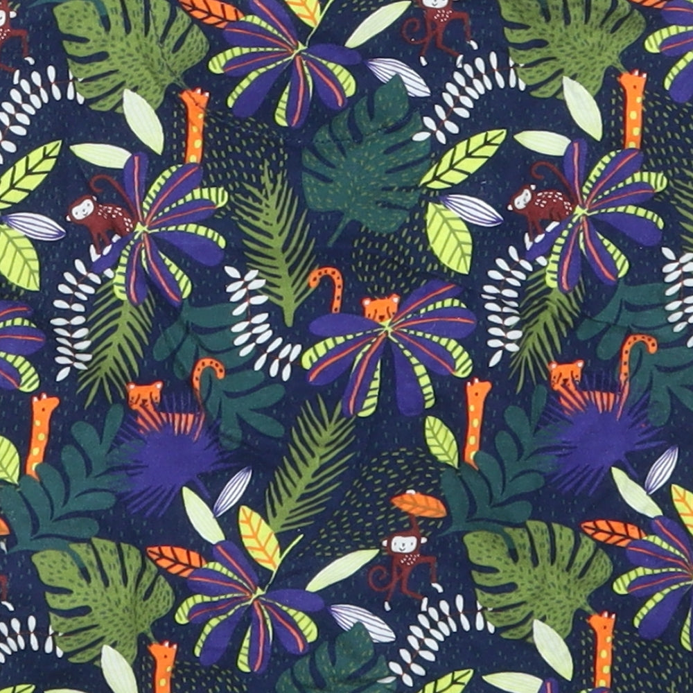 Fred & Flo Boys Blue  Cotton Basic T-Shirt Size 12-18 Months Crew Neck Pullover - Jungle Prints