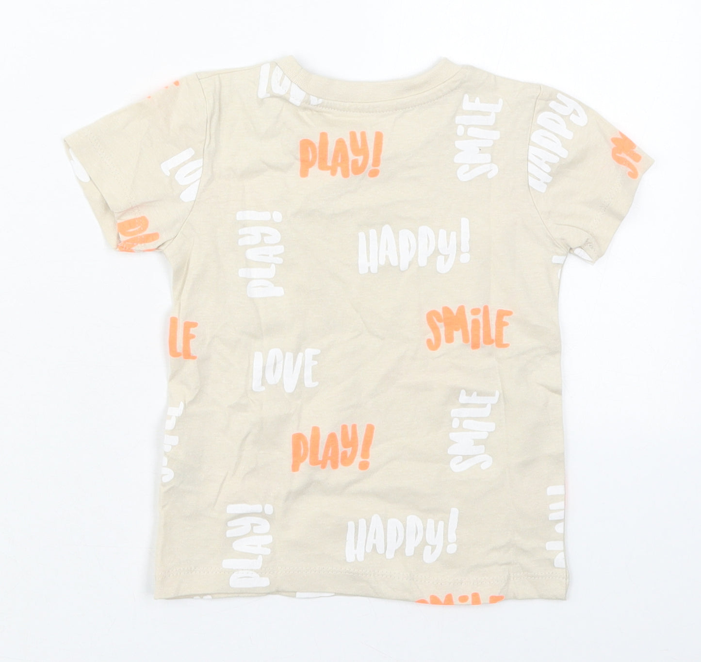 Dunnes Boys Beige  Cotton Basic T-Shirt Size 12-18 Months Crew Neck Pullover - Happy Play Smile Fun