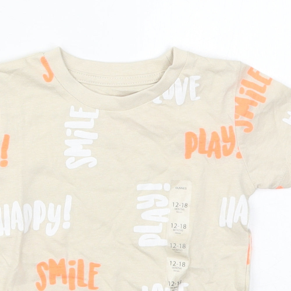 Dunnes Boys Beige  Cotton Basic T-Shirt Size 12-18 Months Crew Neck Pullover - Happy Play Smile Fun