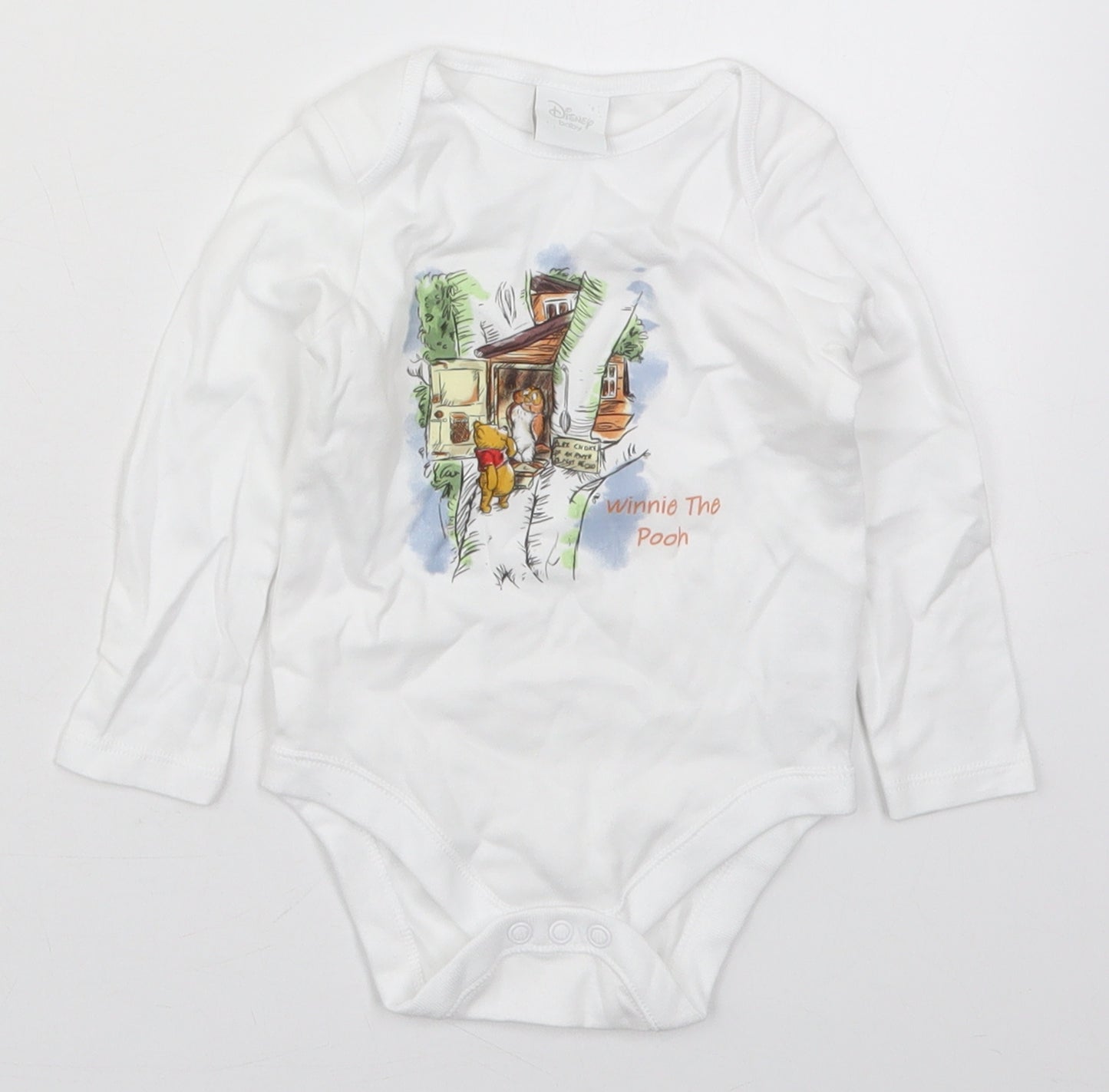 F&F Baby White  Cotton Babygrow One-Piece Size 6-9 Months  Button - Winnie The Pooh