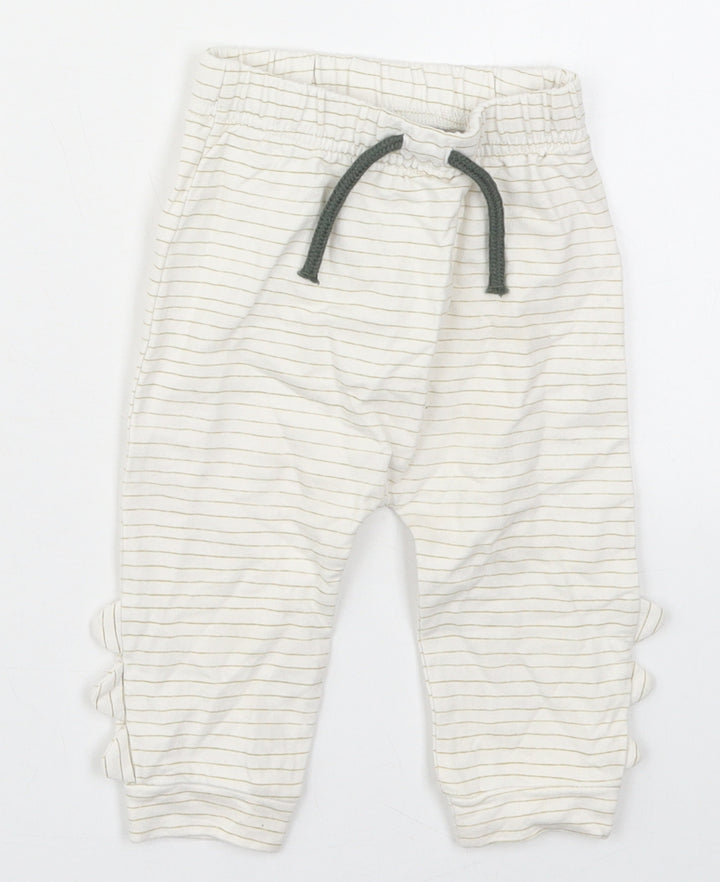 George Baby Beige Striped Cotton Sweatpants Trousers Size 6-9 Months Drawstring
