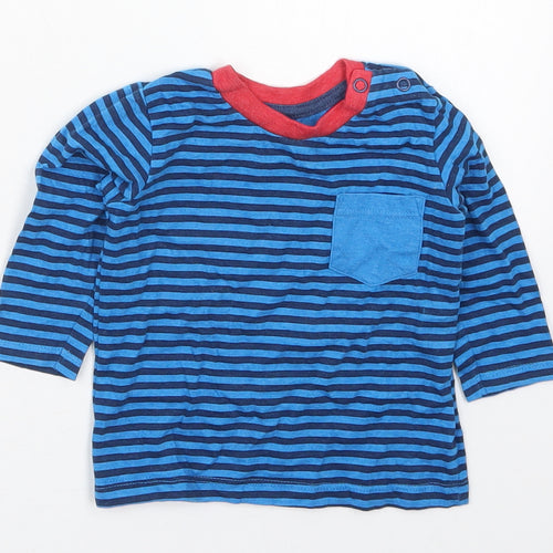 Dunnes Boys Blue Striped Cotton Basic T-Shirt Size 3-6 Months Crew Neck Pullover
