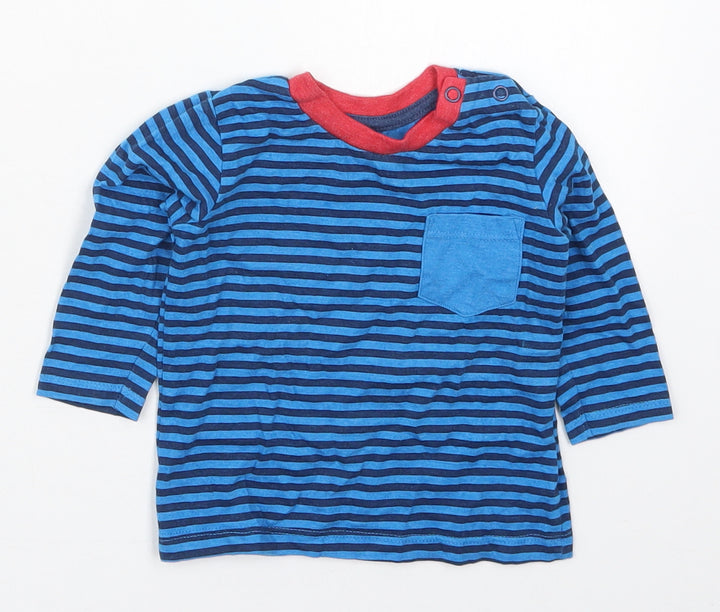 Dunnes Boys Blue Striped Cotton Basic T-Shirt Size 3-6 Months Crew Neck Pullover