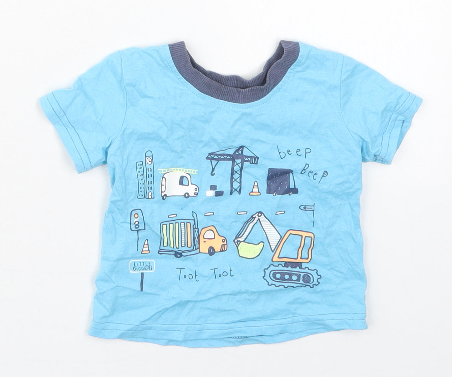 George Boys Blue  Cotton Basic T-Shirt Size 3-6 Months Crew Neck Pullover - Traffic