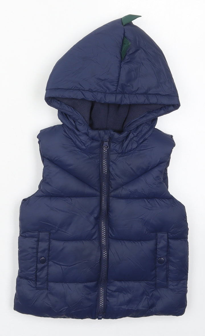 Matalan Boys Blue Gilet Coat Size 12-18 Months Zip - Hood Spikes