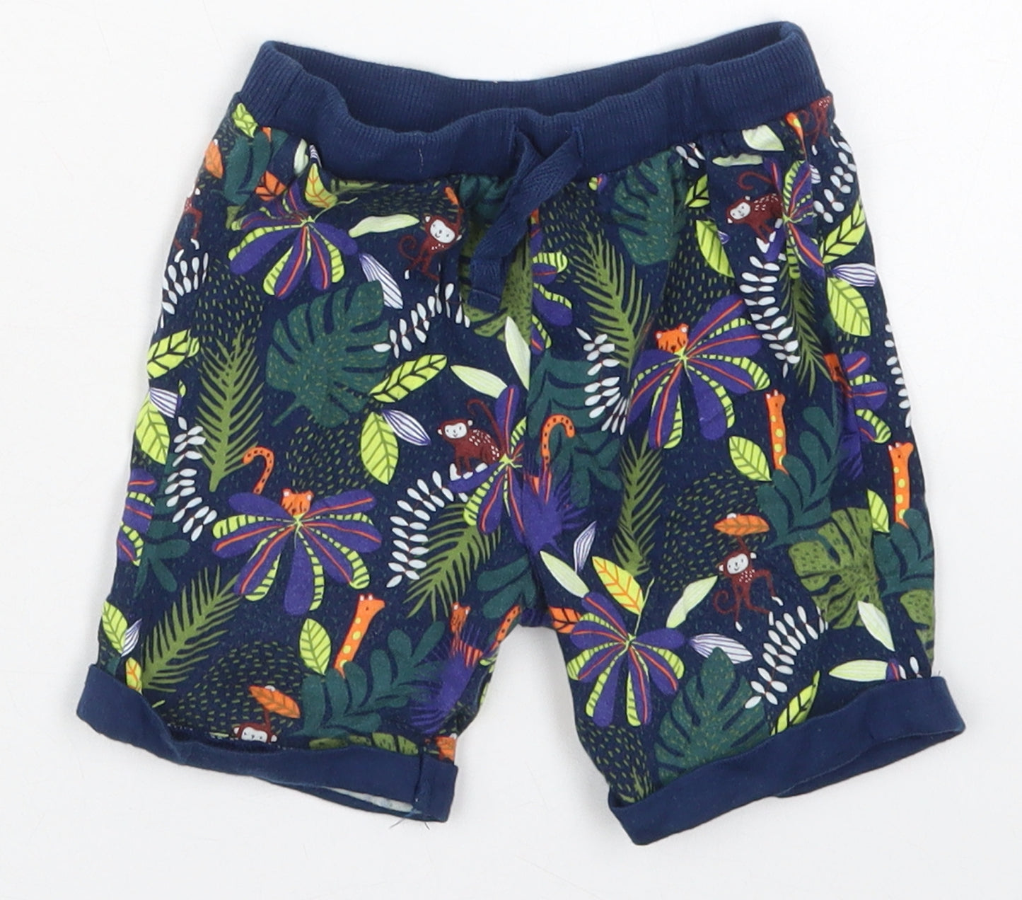 F&F Boys Blue  Cotton Sweatpants Trousers Size 12-18 Months  Drawstring - Jungle Prints Shorts