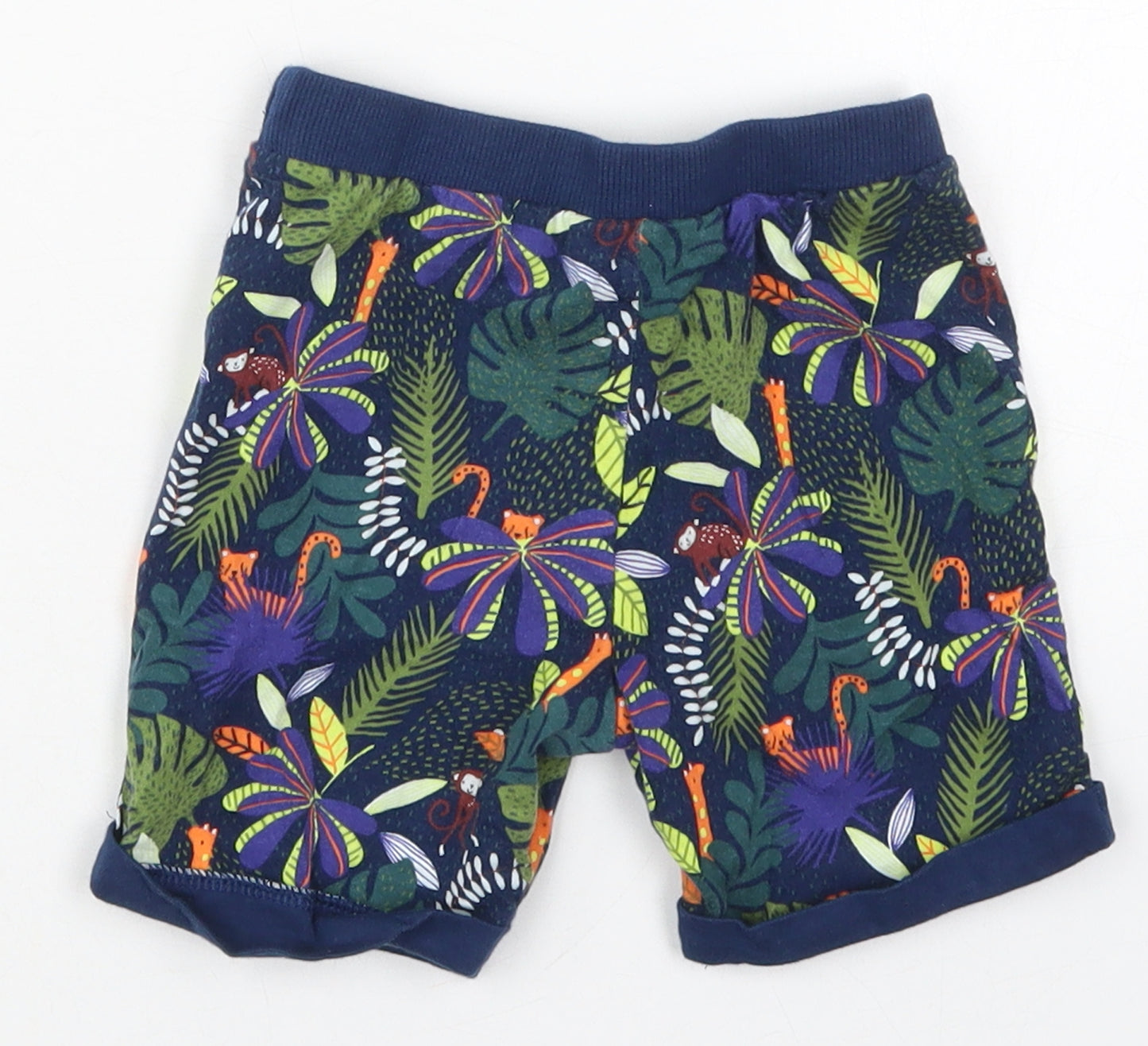 F&F Boys Blue  Cotton Sweatpants Trousers Size 12-18 Months  Drawstring - Jungle Prints Shorts