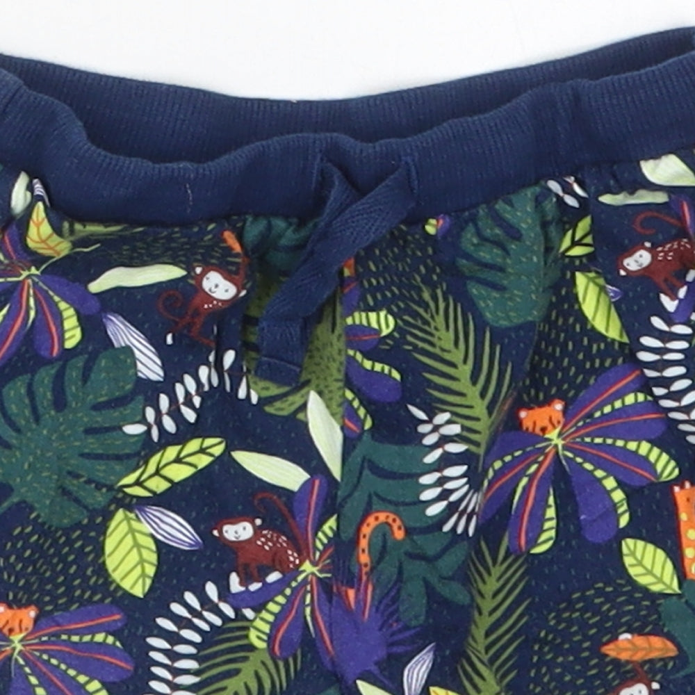 F&F Boys Blue  Cotton Sweatpants Trousers Size 12-18 Months  Drawstring - Jungle Prints Shorts