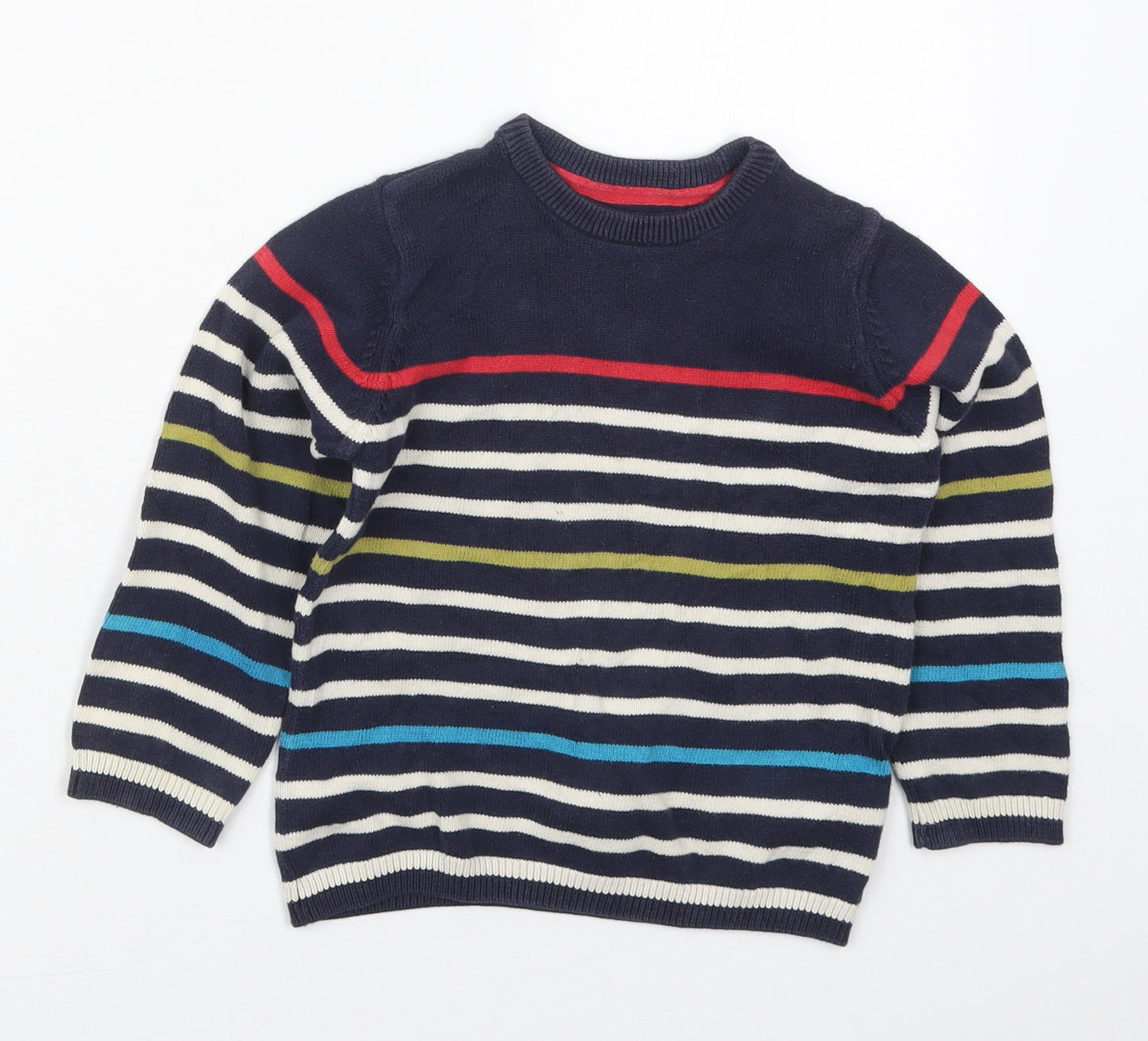 Mothercare Boys Blue Crew Neck Striped Cotton Pullover Jumper Size 3-4 Years  Pullover