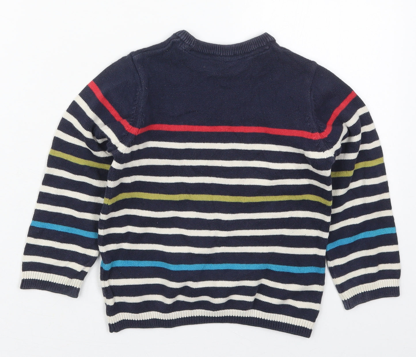 Mothercare Boys Blue Crew Neck Striped Cotton Pullover Jumper Size 3-4 Years  Pullover