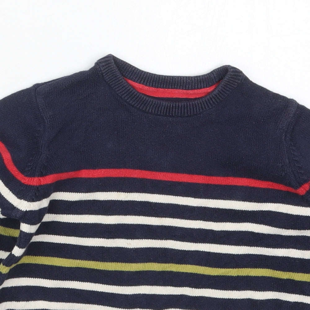 Mothercare Boys Blue Crew Neck Striped Cotton Pullover Jumper Size 3-4 Years  Pullover