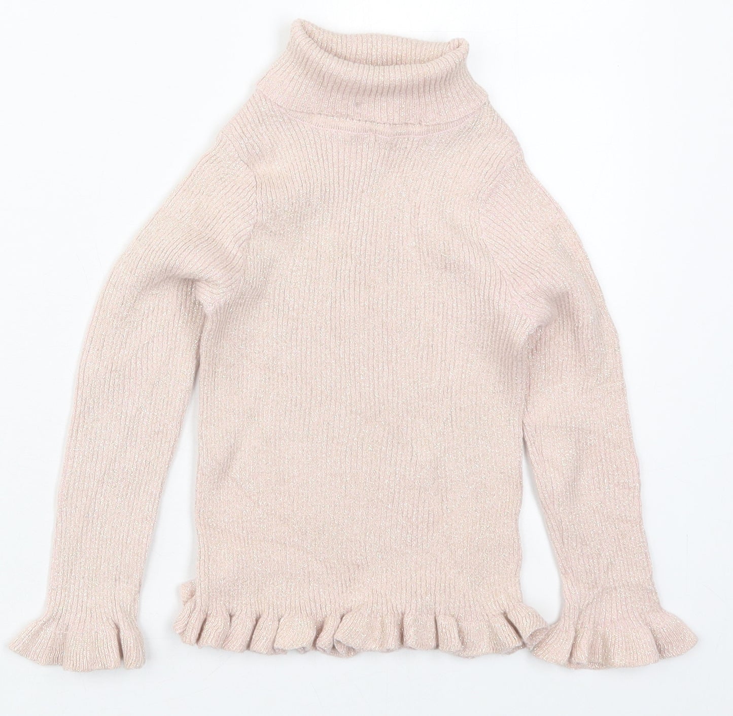 Primark Girls Pink Roll Neck  Cotton Pullover Jumper Size 5-6 Years  Pullover