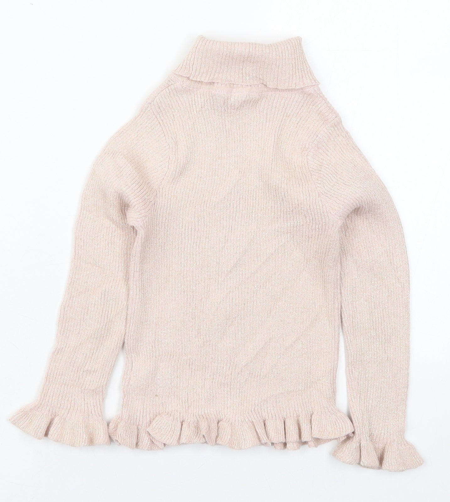 Primark Girls Pink Roll Neck  Cotton Pullover Jumper Size 5-6 Years  Pullover