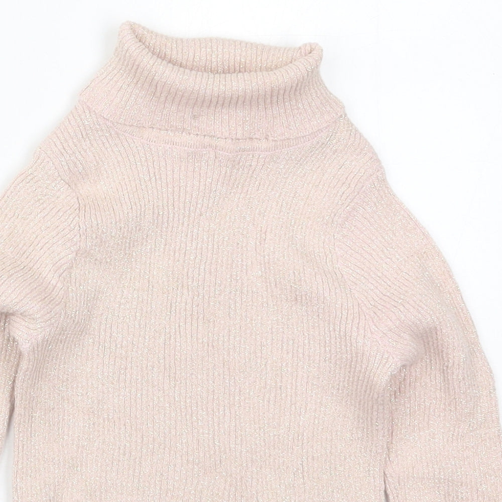 Primark Girls Pink Roll Neck  Cotton Pullover Jumper Size 5-6 Years  Pullover