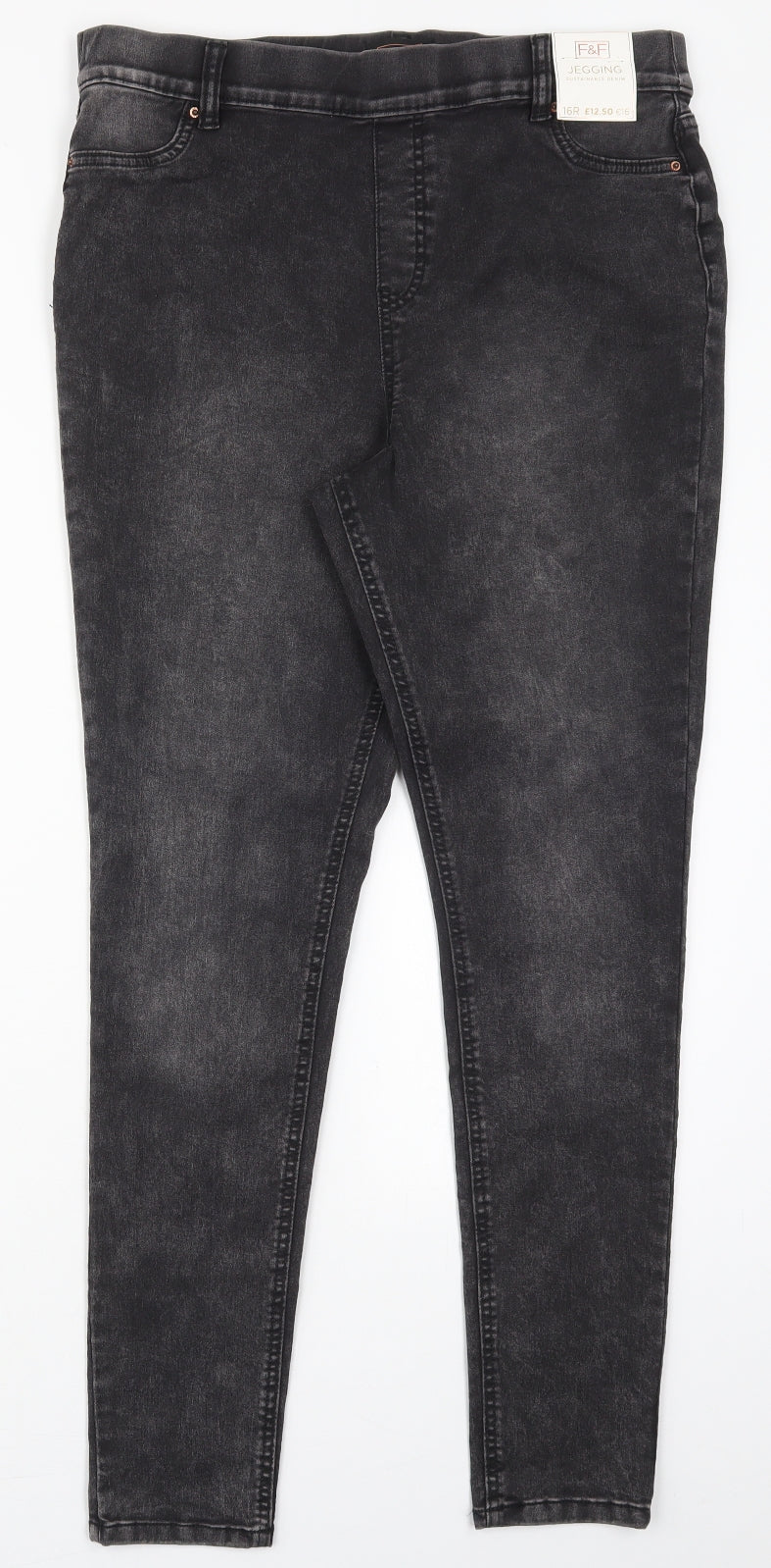 F&F Womens Grey  Cotton Jegging Jeans Size 16 L29 in Regular