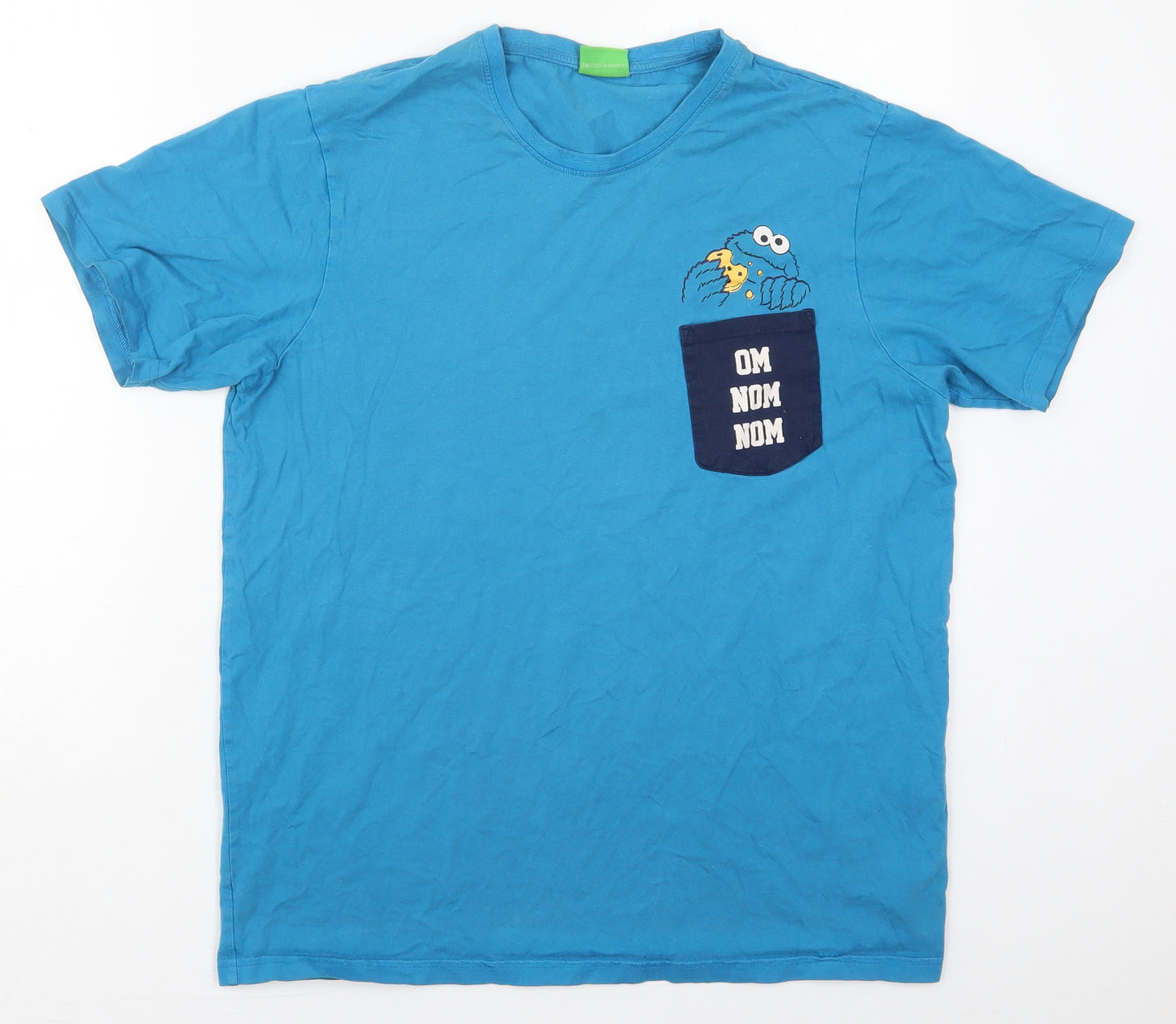 George Mens Blue  Cotton  T-Shirt Size M Crew Neck  - Cookie Monster