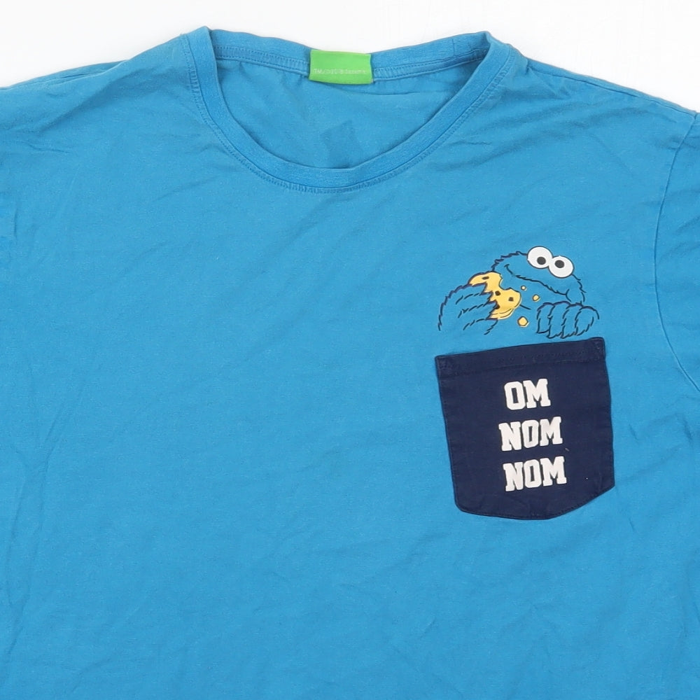 George Mens Blue  Cotton  T-Shirt Size M Crew Neck  - Cookie Monster