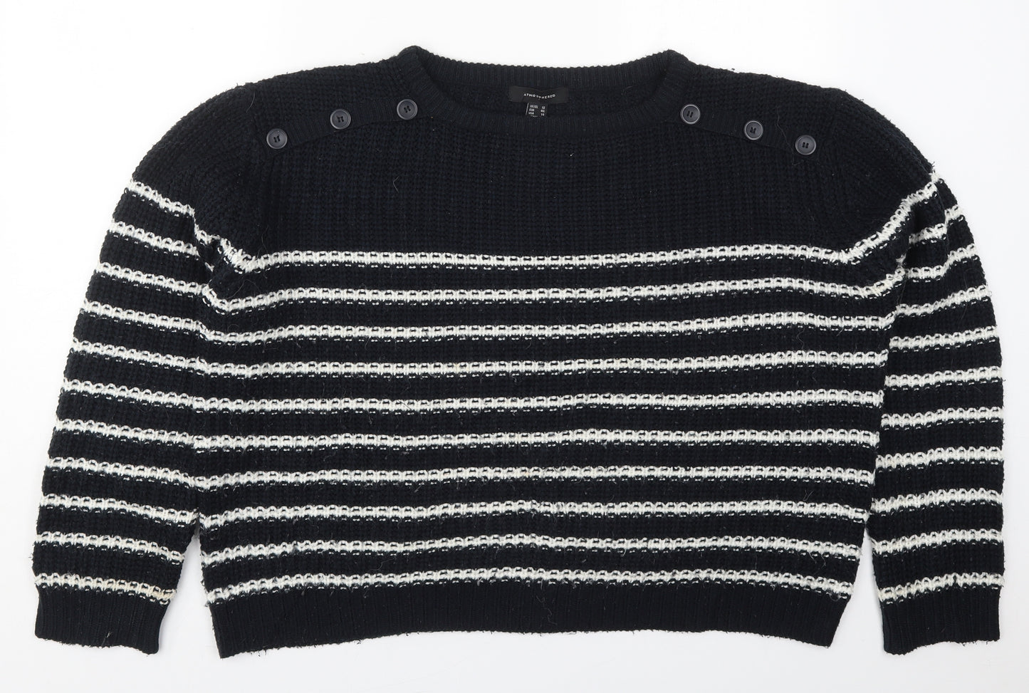 Atmosphere Womens Black Roll Neck Striped Acrylic Pullover Jumper Size 18