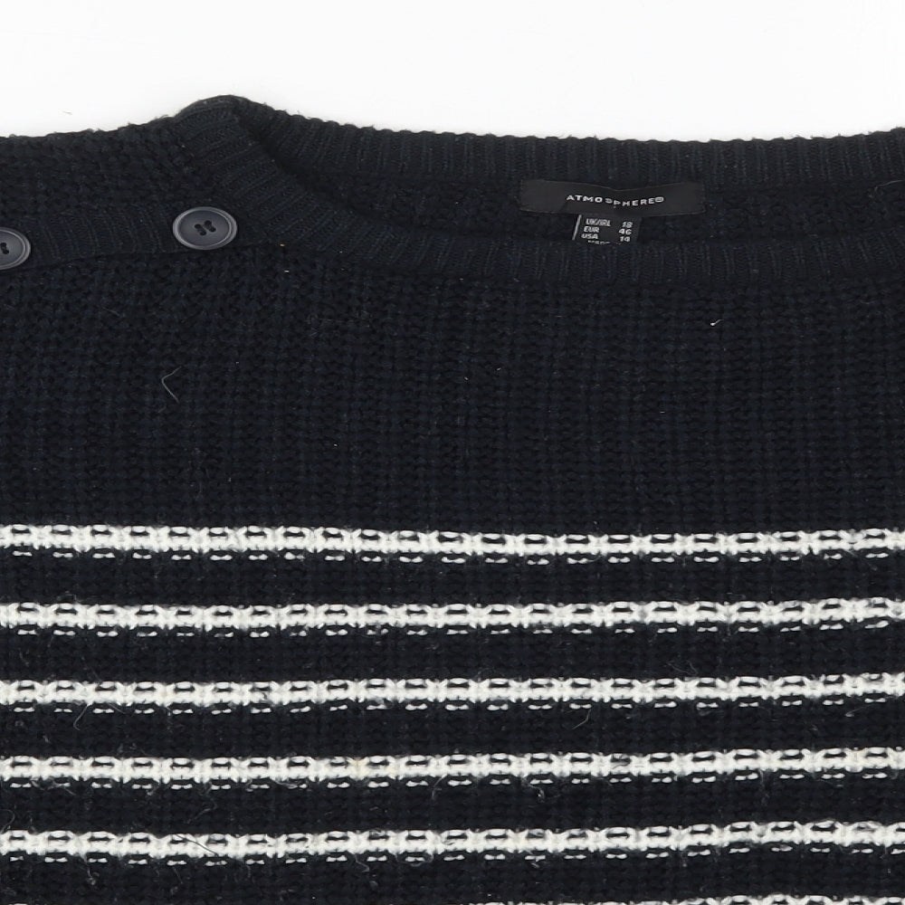 Atmosphere Womens Black Roll Neck Striped Acrylic Pullover Jumper Size 18