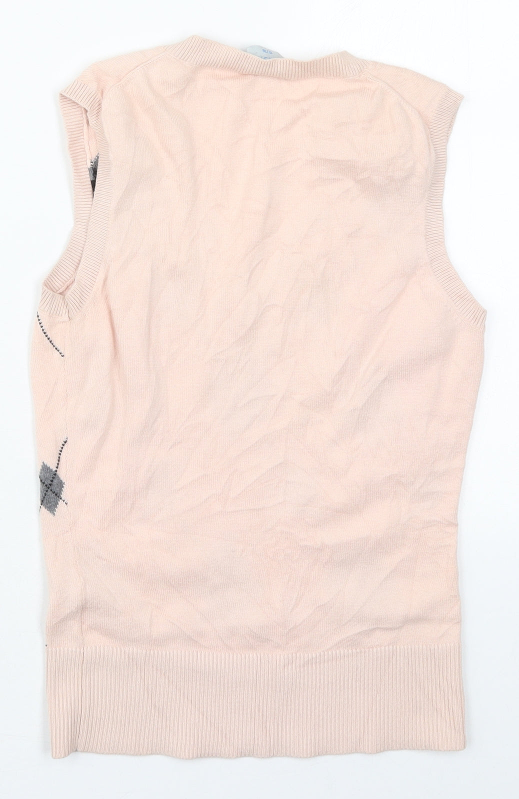 Oasis Womens Pink V-Neck Argyle/Diamond Cotton Vest Jumper Size 10