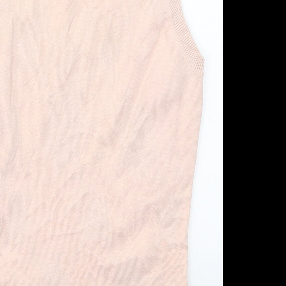 Oasis Womens Pink V-Neck Argyle/Diamond Cotton Vest Jumper Size 10