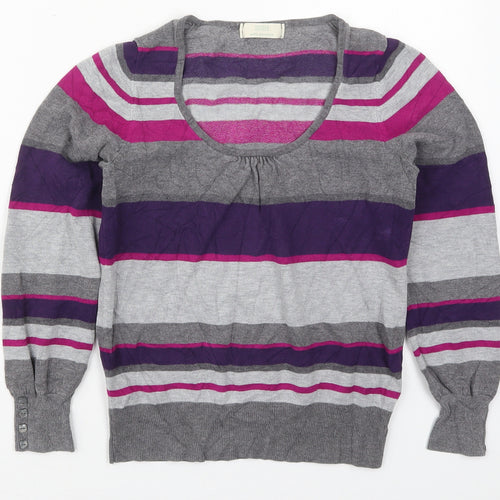 Marks and Spencer Womens Purple Round Neck Striped Viscose Pullover Jumper Size 8