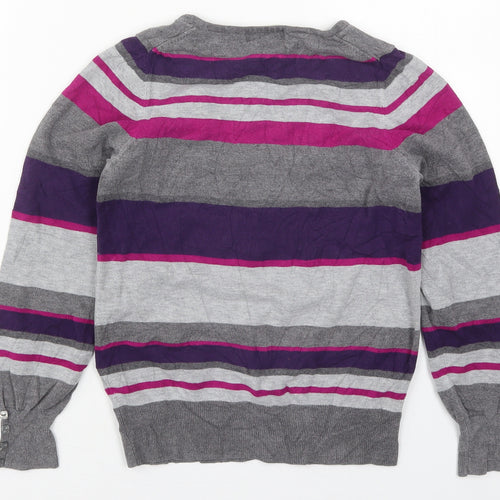 Marks and Spencer Womens Purple Round Neck Striped Viscose Pullover Jumper Size 8