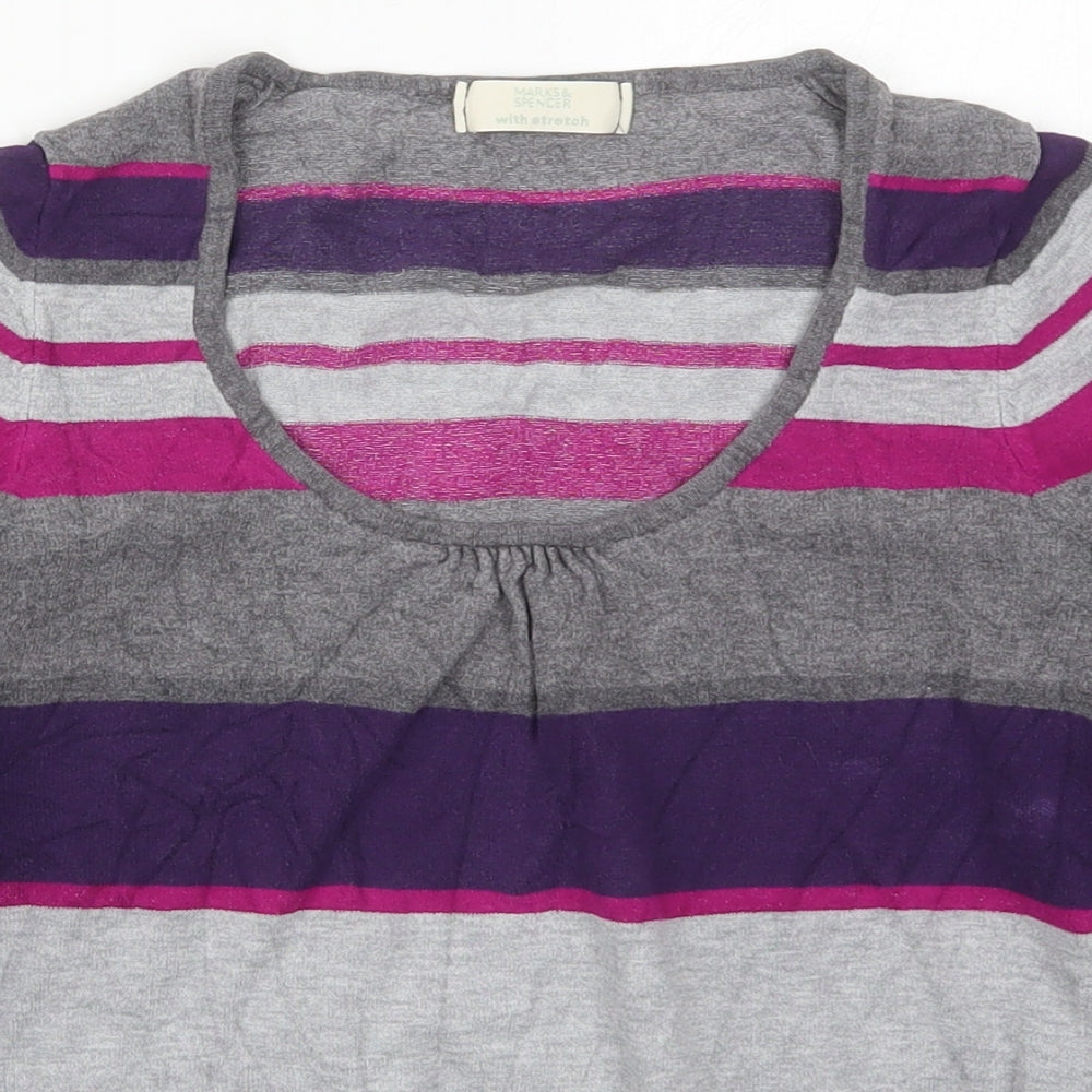 Marks and Spencer Womens Purple Round Neck Striped Viscose Pullover Jumper Size 8