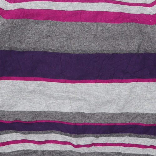 Marks and Spencer Womens Purple Round Neck Striped Viscose Pullover Jumper Size 8
