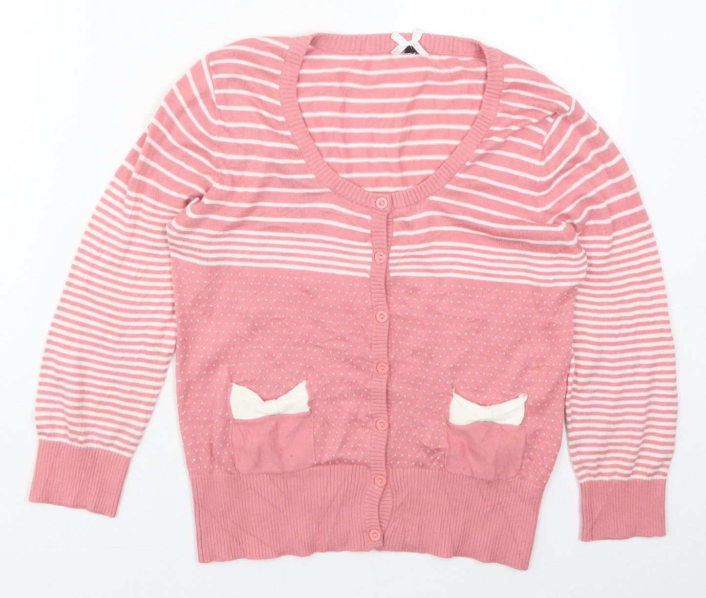 Atmosphere Womens Pink Roll Neck Striped Viscose Cardigan Jumper Size 12