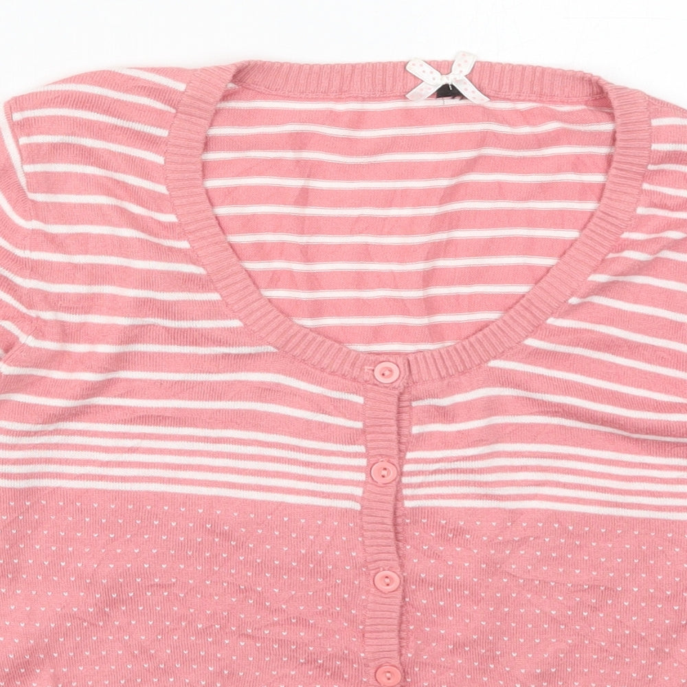 Atmosphere Womens Pink Roll Neck Striped Viscose Cardigan Jumper Size 12